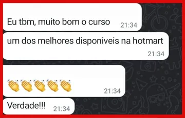 Mensagens de Fernando M.: Eu tbm, muito bom o curso / um dos melhores disponiveis na hotmart — Daniel A.: Verdade!!!