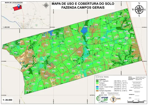 Mapa de uso e cobertura do solo da Fazenda Campos Gerais, feito no QGIS